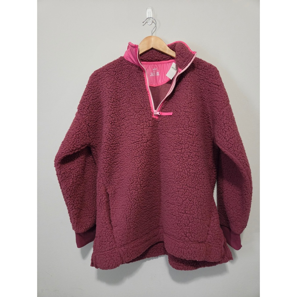 Aerie‎ Womens XS Sherpa Quarter Zip Pullover Fleece Burgundy Pink 2650-668 NEW